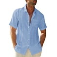 thumbnail image 1 of Short Sleeve Men Turn-Down Collar Solid Blouse Male Lapel Tops With Pocket, 1 of 2