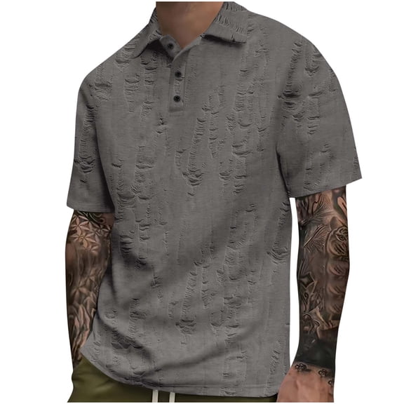 Short Sleeve Men's Shirt, Casual Solid Color Blouse, Turndown Collar Shirt with Buttons for Daily Outdoor Leisure Wear
