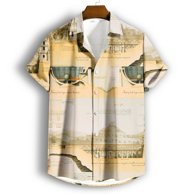 Short Sleeve Men's Shirt Totem Flower Vacation Beach Clothes Loose Men ...