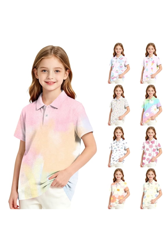 Short Sleeve Mesh Polo Shirt For Girls Checkered Print School Uniform Top Classic Fit Casual Wear Summer Active Kids Clothing Regular Fit