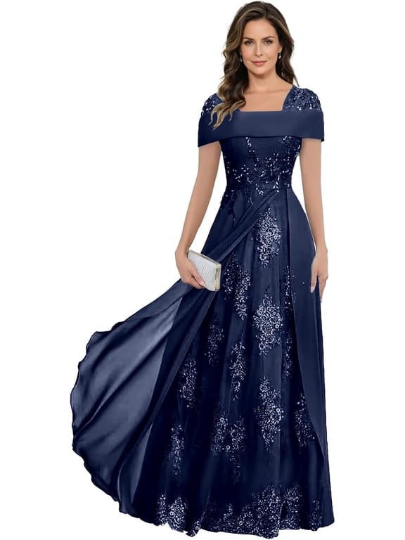 Short Sleeve Mother of the Bride Dresses Chiffon Formal Evening Gowns