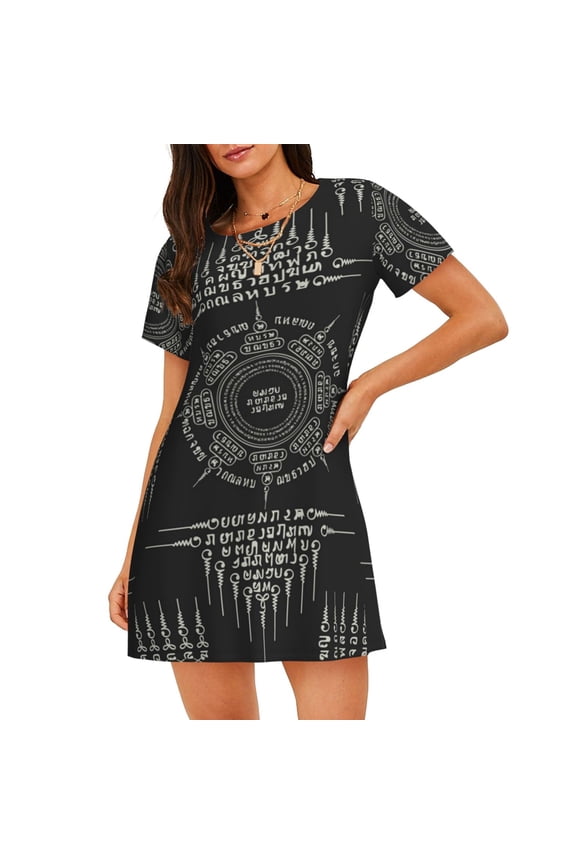 Short Sleeve Nightshirt Nightgowns Sleep Lounge Pajama dress sleepwear, Muay Thai Sacred Symbol
