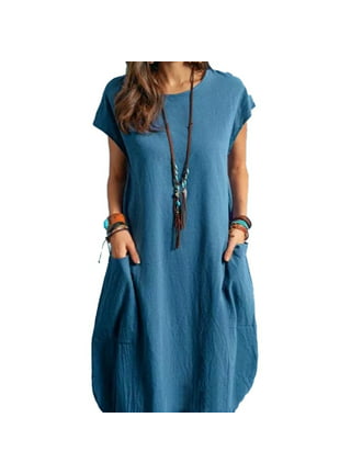 Efsteb Womens Dresses Maxi Dress Short Sleeve Dress Solid Color