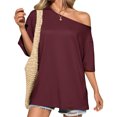 thumbnail image 1 of Short Sleeve Off Shoulder Solid Color Women Casual T Shirt, 1 of 7