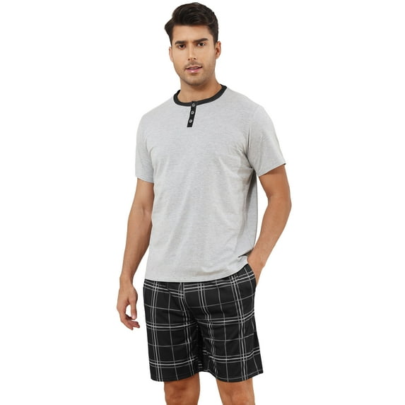 Short Sleeve Pajama Sets for Men 2 Piece Mens Short Pajamas Sets with Pockets Soft Comfy Mens Summer Sleepwear Set, S-XXL