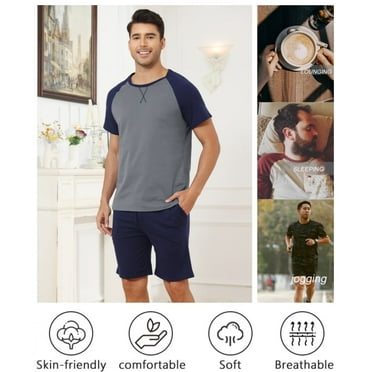 Short Sleeve Pajama Sets for Men 2 Piece Mens Short Pajamas Sets with Pockets Soft Comfy Mens Summer Sleepwear Set, S-XXL