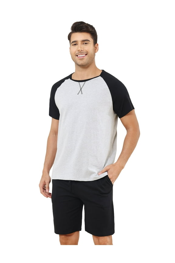 Short Sleeve Pajama Sets for Men 2 Piece Mens Short Pajamas Sets with Pockets Soft Comfy Mens Summer Sleepwear Set, S-XXL