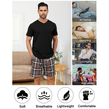 Short Sleeve Pajama Sets for Men 2 Piece Mens Short Pajamas Sets with Pockets Soft Comfy Mens Summer Sleepwear Set, S-XXL