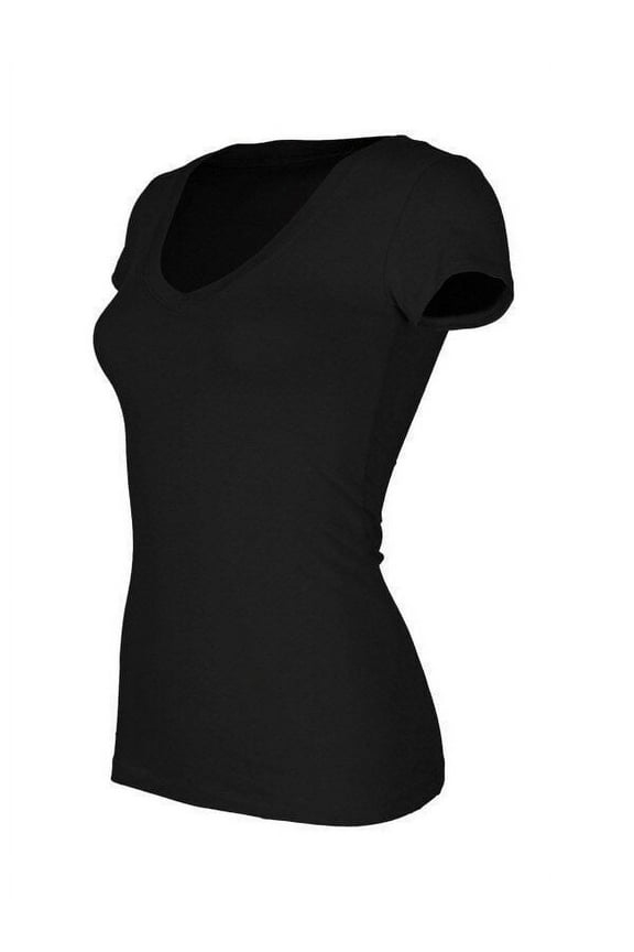 Short Sleeve Plain V-Neck T-shirts Cotton/Spandex Junior Size (S-3X)