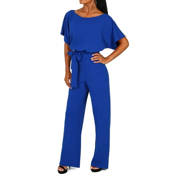 Short Sleeve Playsuit for Women Plus Size Wrap Drawstring Tie Jumpsuit Long Pants Romper Casual Trousers Evening Party Clubwear