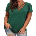 thumbnail image 1 of Short Sleeve Plus Size Solid Color V Neck Cross Shirt Tops, 1 of 3
