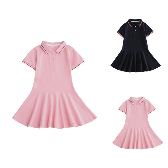 Short Sleeve Polo Shirt Dress for Kids – Preppy Collar Gown, School & Campus Style Wear, Smart Pair to Pink Dress for Girls Looks