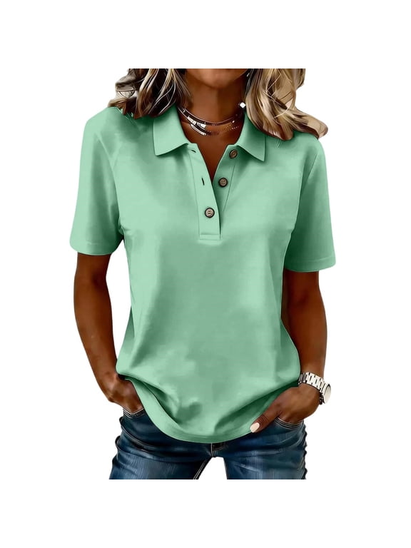 Short Sleeve Polo Shirts Henley Shirts Teacher Outfits Golf Polo Women Fall Outfits Preppy Polo Shirts Womens Fall Clothes Golf Shirts Interview Tops Collared Shirt Golf Tops Loose Fit Green M