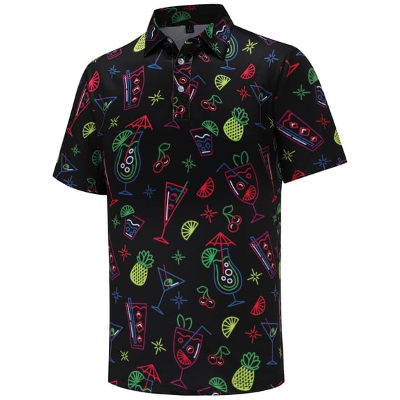 Short Sleeve Polo Shirts for Men Big and Tall Wicking Digital Print Print Collar Shirts Comfy Beach Casual Casual Golf Tops,Black,XL