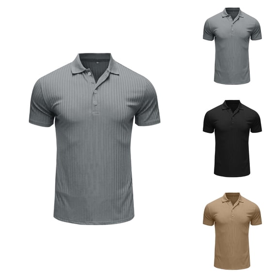 Short Sleeve Polo Shirts for Men Summer Casual Stretchy Ribbed Collared Breathable Tshirt Workout Athletic Golf Shirts
