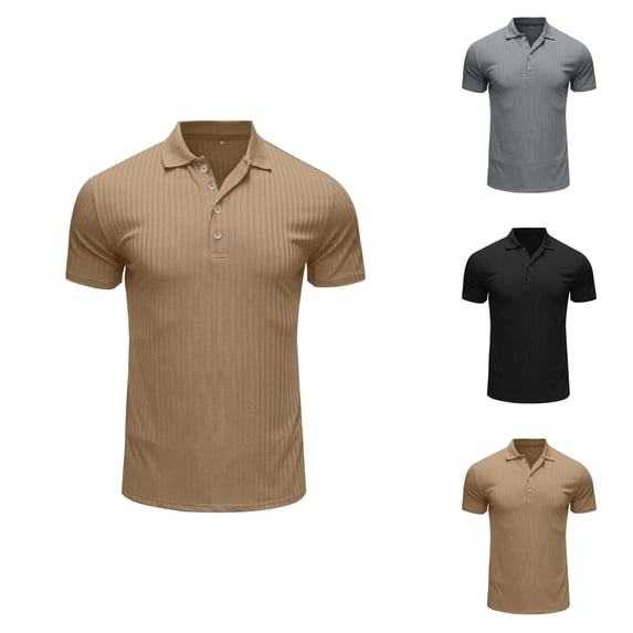 Short Sleeve Polo Shirts for Men Summer Casual Stretchy Ribbed Collared Breathable Tshirt Workout Athletic Golf Shirts