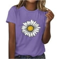 thumbnail image 1 of Short Sleeve Polyester T Shirts Woman Casual Summer Cotton Tops Loose Fit Sunflower Printed Plus Size Tees (4X-Large, Purple 02), 1 of 2