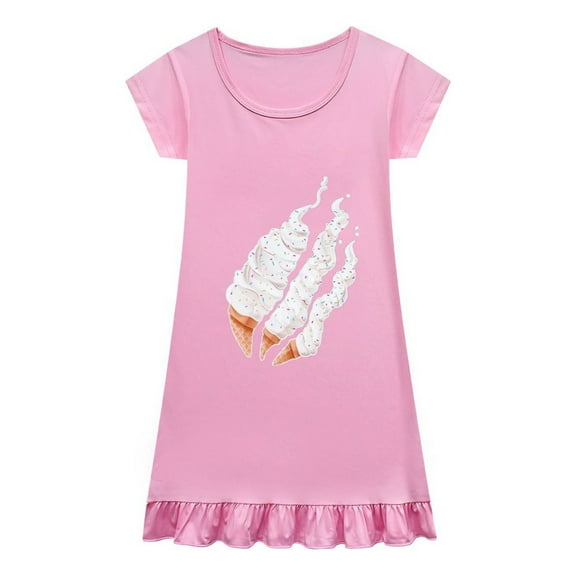 Short Sleeve PrestonPlayz Flame Nightgown – Girls Cartoon Pajama Dress – Soft Ruffle Sleepwear for Children