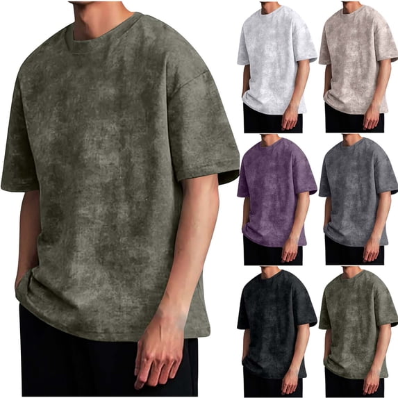 Short Sleeve Quick Dry Performance Shirt Shirts for Men Heavyweight Cotton Tee Tops Men's Vintage Solid Color Casual Short Sleeved Round Neck Shirts Dark Gray M