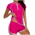 thumbnail image 1 of Short Sleeve Rash Guard for Women 2 Piece Swimsuit UPF 50+ Zipper Swim Shirts with Built in Bra Striped Tankini Sets Lightweight Slim Fit Swimwear 2026 Summer Beach Vacation Outfits, 1 of 5