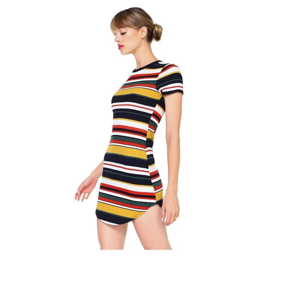 Short Sleeve Ribbed Striped Mini Dress