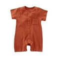 thumbnail image 1 of Short Sleeve Romper For Toddler Crew Neck Button Down Jumpsuit Breathable Comfy One Piece Oneise With Pocket (3 Months, Brown), 1 of 3