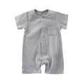thumbnail image 1 of Short Sleeve Romper For Toddler Crew Neck Button Down Jumpsuit Breathable Comfy One Piece Oneise With Pocket (3 Months, Gray), 1 of 3