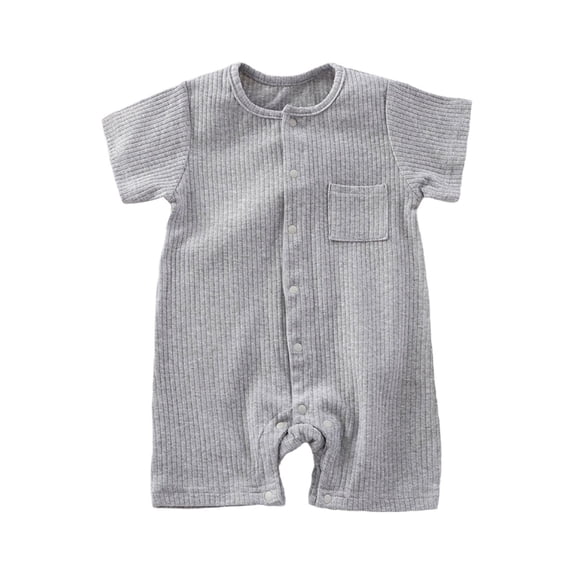 Short Sleeve Romper For Toddler Crew Neck Button Down Jumpsuit Breathable Comfy One Piece Oneise With Pocket (3 Months, Gray)