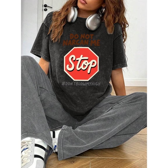 Short Sleeve Round Neck Casual Vintage Washed Graphic Tee T Shirt Top Black S-2XL Plus Size