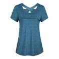 thumbnail image 1 of Short Sleeve Round Neck Criss Cross Back Athletic Yoga Shirt workout tops for women, 1 of 6