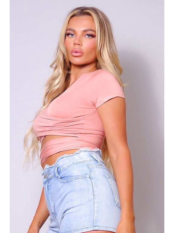 Short Sleeve Round Neck Crossover Multi Way Tie Top
