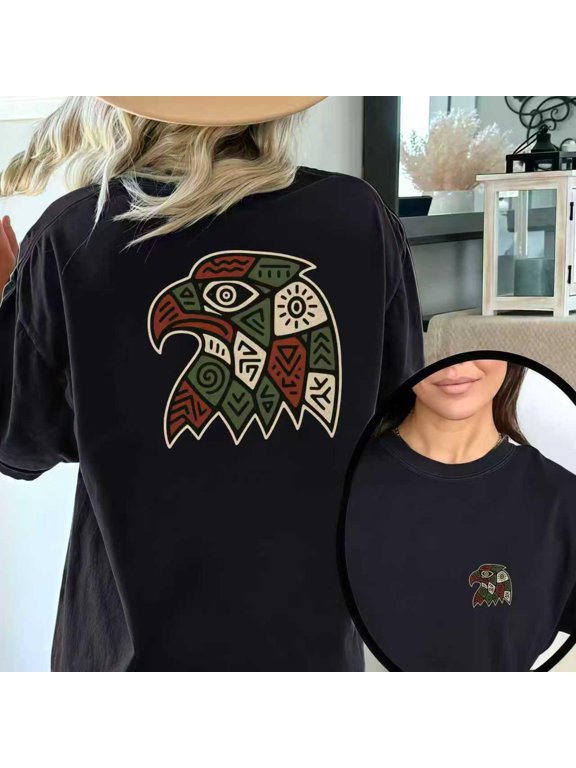 Short Sleeve Round Neck Eagle Head Graphic Tee Patterned Red Green Design Regular Fit T-Shirt Black S-5XL