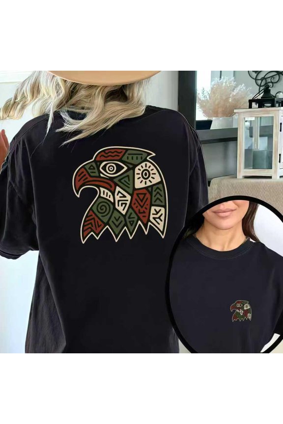 Short Sleeve Round Neck Eagle Head Graphic Tee Patterned Red Green Design Comfort Cotton T-Shirt Black S-5XL