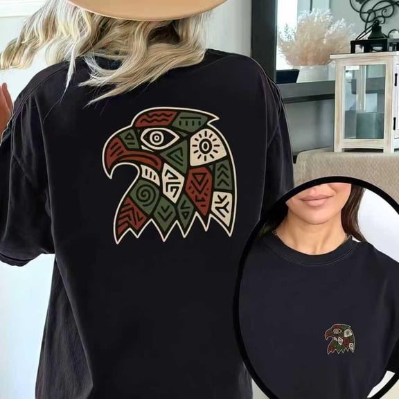 Short Sleeve Round Neck Eagle Head Graphic Tee Patterned Red Green Design Regular Fit T-Shirt Black S-5XL