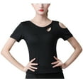 thumbnail image 1 of Short Sleeve Round Neck Latin Salsa Ballroom Dance Practice Tops With Cutout Details At Shoulders And Front, 1 of 3