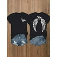 thumbnail image 1 of Short Sleeve Round Neck Womens Double Sided Wings Heart Graphic Tee T Shirt Tops Casual Black S-5XL, 1 of 5