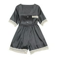 thumbnail image 1 of Short Sleeve Satin Pj Set Women Lace Trim Sleepwear Soft Pajama Button Down Shirt and Shorts Sets Two Piece Loungewear (Large, Black), 1 of 3