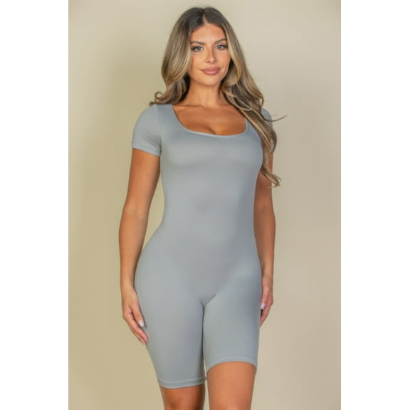 Short Sleeve Scoop Neck Bodycon Romper