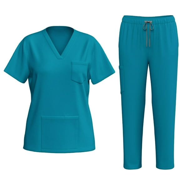Short Sleeve Scrubs for Women 2 Piece Sets V Neck Top & Jogger Scrub Womens Suit with Pocket Medical Nursing Uniform