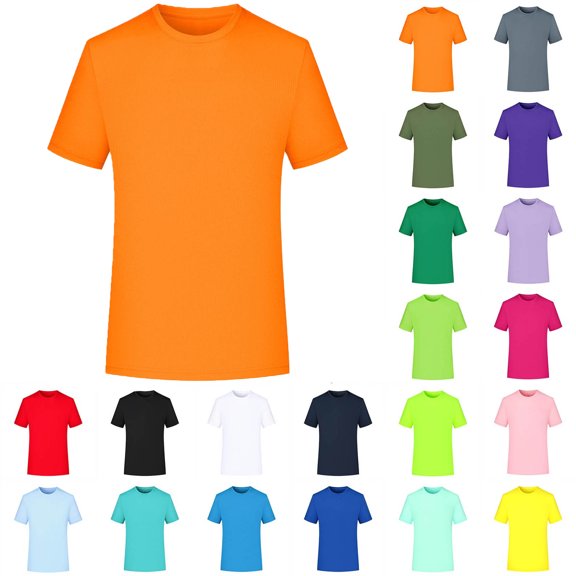 Short Sleeve Shirt Men Man Solid-Color Casual Elastic Sports Short Sleeved Round-Neck Blouses Orange L