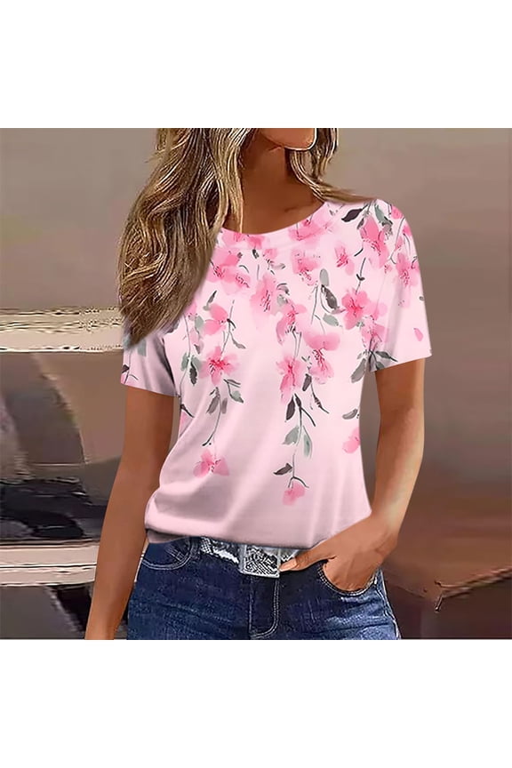 Short Sleeve Shirt Women V Neck Womens Tops Summer Dressy Floral Blouses Womens Tops Plus Size T Shirts Reorders