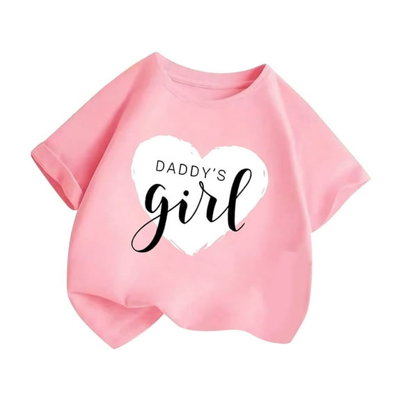 Short Sleeve Shirt for Daddy's Girl Letter Graphic Print Casual Crewneck T-Shirts Daily Tops Spring Summer Clothing Pink 5-6 Years