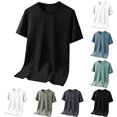 thumbnail image 1 of Short Sleeve Shirt for Men Men's Casual Fashionable Breathable Sweatshirt Solid Color Half Sleeve Round Neck Black M, 1 of 8