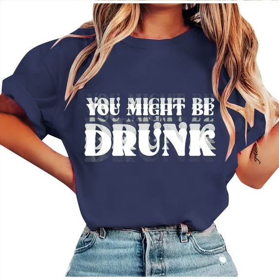 Short Sleeve Shirt for Women Trendy Y2k Style Casual Summer T Shirts Crewneck Comfy Basic Tee Top Dark Blue S