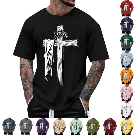 Short Sleeve Shirts Cotton Casual Men Casual Fashion Print Round Neck Pullover T-Shirt Short Sleeve Blouse Yellow Xxl