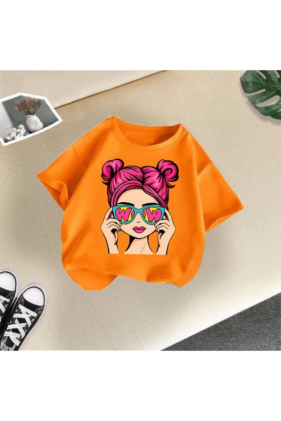 Summer Clothes for Toddler Girls Size 3-4 Years Girls Cute Graphic Print Round Neck Short Sleeve Tee Summer Casual T Shirt