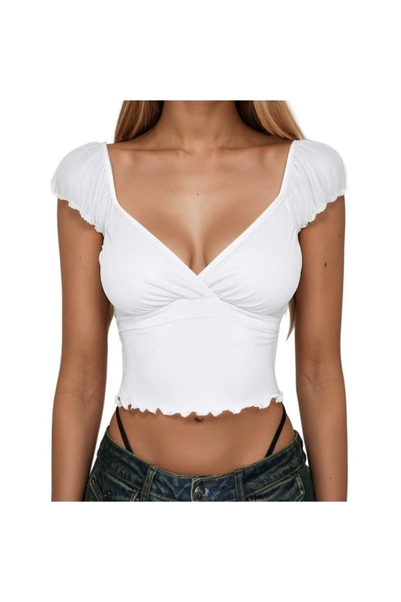 Short Sleeve Shirts For Women V Neck Solid Colod Classic Dressy Casual Tunic Tops Comfy Spring Basic Blouses Vacation Clothes White L