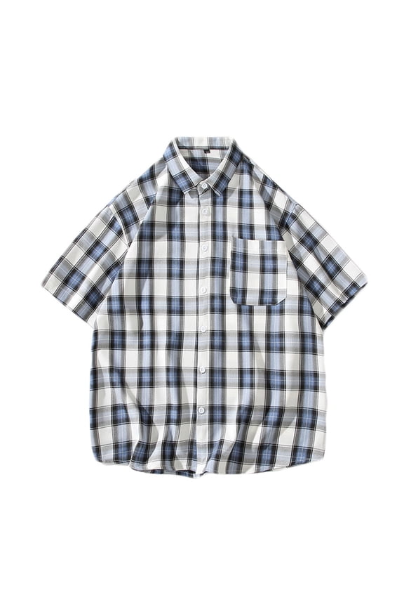 Short Sleeve Shirts for Men M-5X Big & Tall Plaid Printed Tshirts Shirt Plus Size with Pockets Lightweight Button-Down Collared Tees Tops