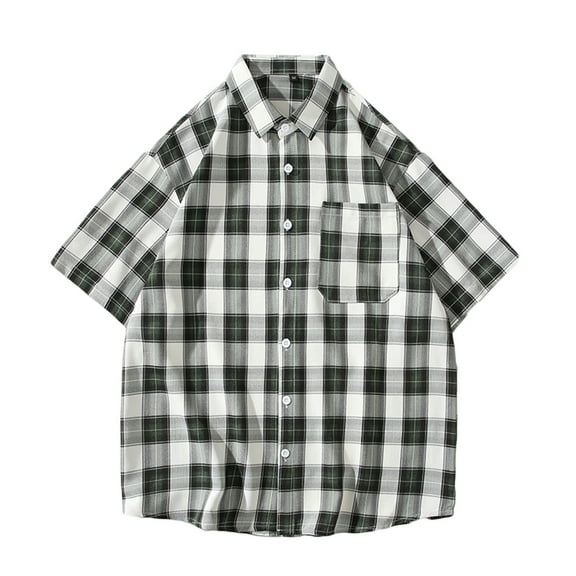 Short Sleeve Shirts for Men M-5X Big & Tall Plaid Printed Tshirts Shirt Plus Size with Pockets Lightweight Button-Down Collared Tees Tops on Clearance