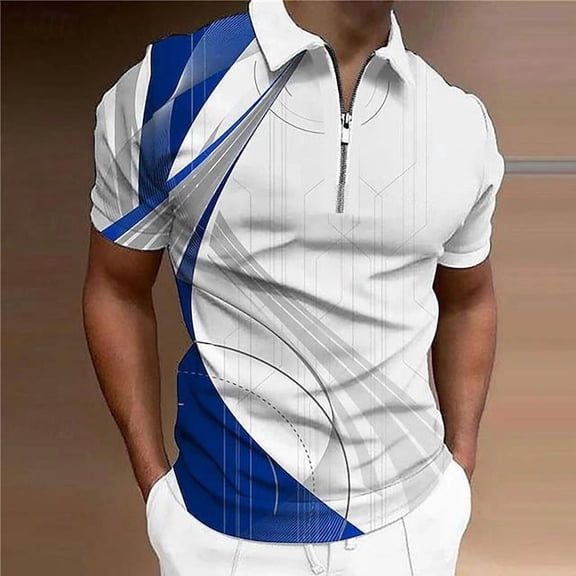 Short Sleeve Shirts Men Stylish Polo Shirt Traditional Style Work Polo Shirts for Men Activewear Streetwear Tee Tops Blue XXL